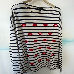 J. Crew - 💋Embroidered Red Lips Drop-Sleeve Shirt 100% Cotton